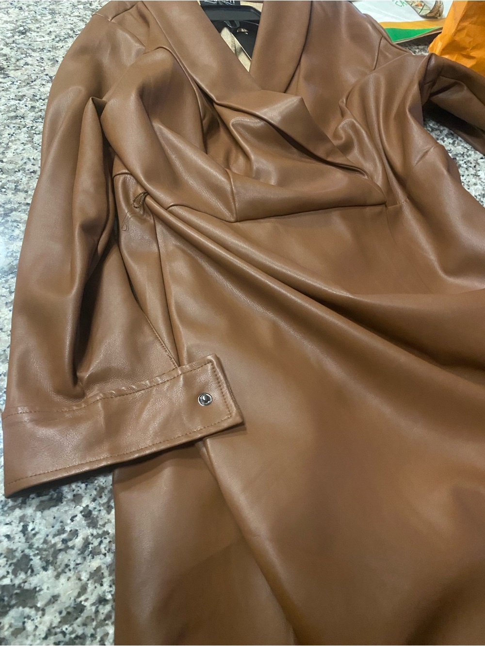 Eloquii Faux Leather Trench dress in Cognac - Picture 3 of 16